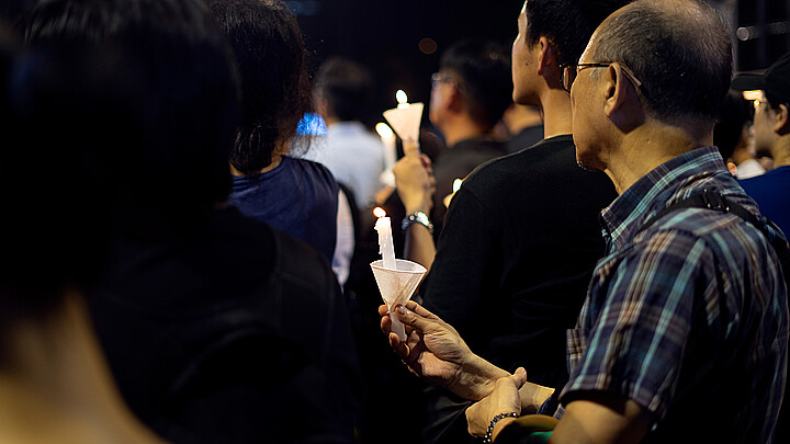 Large crowds turned out at the Victoria Park in Hong Kong Island attending a candlelight vigil for the 30th anniversary of Tiananmen crackdown.