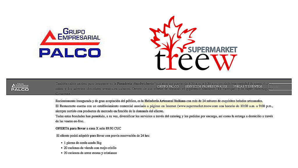 Screenshot of Grupo Palco informing about its affiliated online store Treew