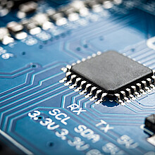 Integrated semiconductor microchip/microprocessor on blue circuit board