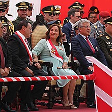 Peruvian President Dina Boluarte attends an anniversary ceremony of the Chavín de Huántar rescue operation in Lima in May 2024