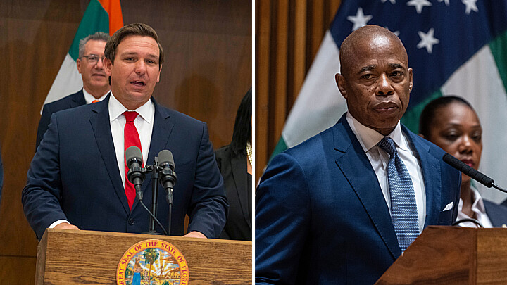 Florida Governor Ron DeSantis and New York City Mayor Eric Adams