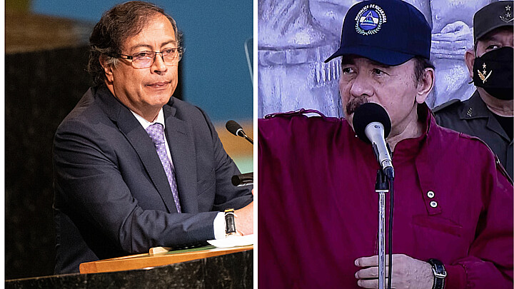 El presidente de Colombia, Gustavo Petro (izq), y el dictador de Nicaragua Daniel Ortega