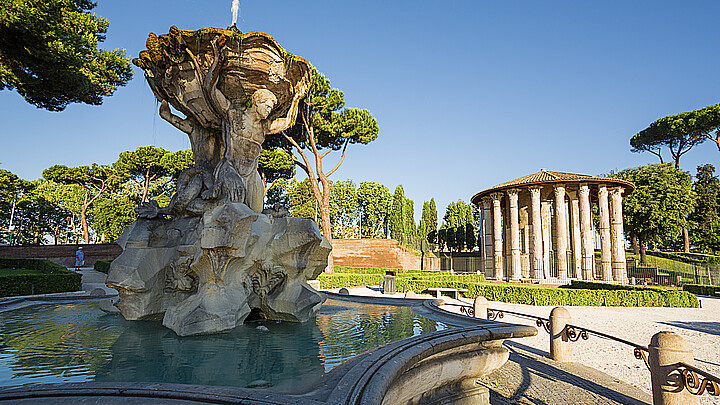 Fountain of Tritons and temple of Hercules in Rome. Italy