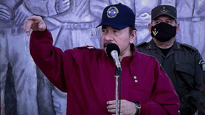 Presidente de Nicaragua, Daniel Ortega, durante el acto público, en Managua