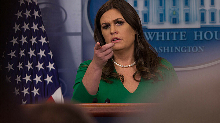 Gov. Sarah Huckabee Sanders in her earlier days in 2017 as a White House spokesperson