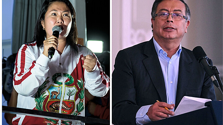 Líder peruana Keiko Fujimori (izq.) y el presidente colombiano Gustavo Petro (der.)
