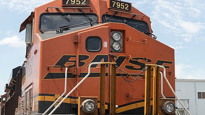 Photo of BNSF Railway locomotive. BNSF is a railroad subsidiary of Berkshire Hathaway with 32,500 miles of train track