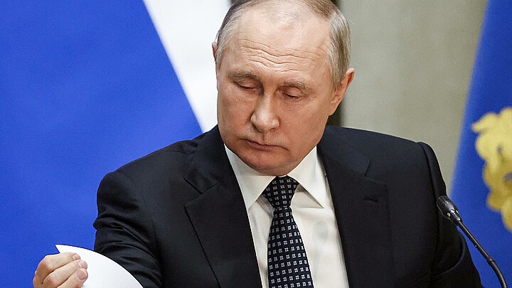 El presidente ruso, Vladimir Putin, pronuncia un discurso ante la Junta de la Fiscalía General de Rusia en Moscú el 25 de abril de 2022. 