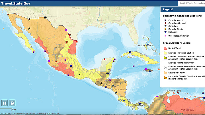 Travel warnings in Mexico 