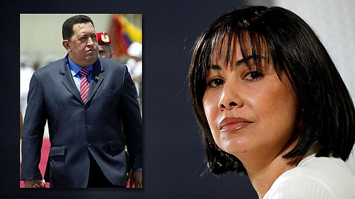La extesorera nacional de Venezuela Claudia Patricia Díaz Guillén y el fallecido presidente Hugo Chávez
