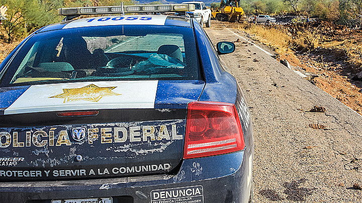 Police car in Mexico at scene