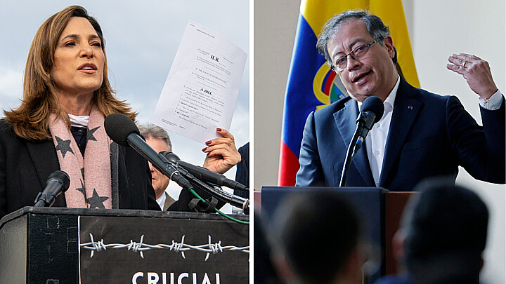 La congresista de EEUU María Elvira Salazar y el presidente de Colombia Gustavo Petro