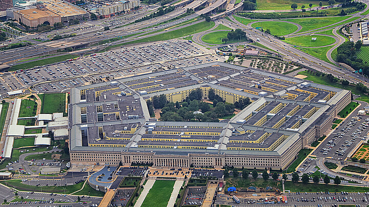 Vista aérea del Pentágono de los Estados Unidos, la sede del Departamento de Defensa en Arlington, Virginia