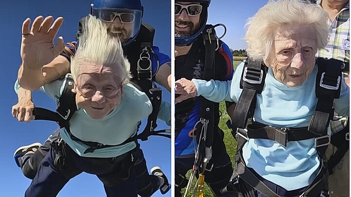 La abuela de 104 años saltó en paracaídas de una gran altura 