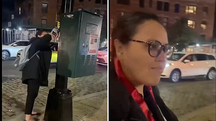Victoria Ruiz, a public defender with the New York County Defender Service, caught on camera ripping posters depicting Israeli kidnapped by Hamas | Screen capture & Shutterstock