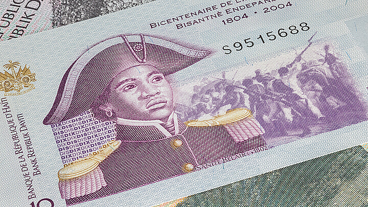 Close up to 10 Gourde or Gourdes of the Republic of Haiti
