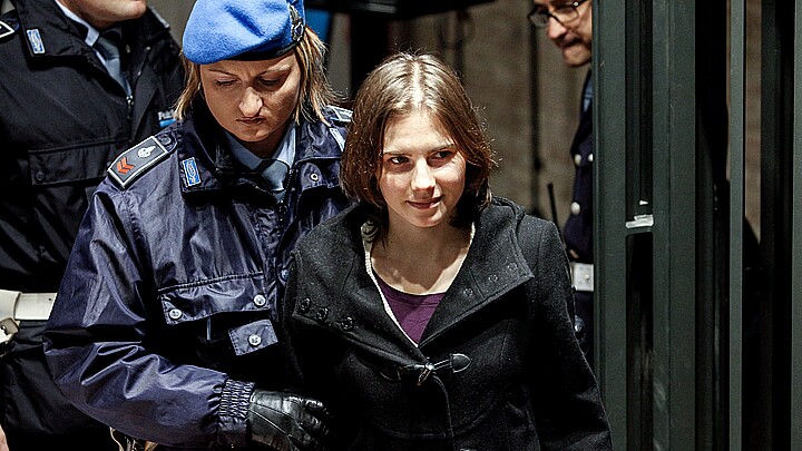 Amanda Knox appears in an Italian court for a trial session for the Meredith Kercher murder case in 2011.