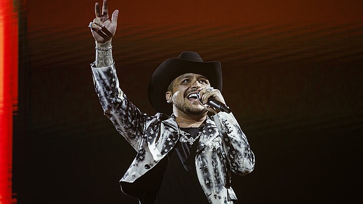 El compositor y cantante mexicano Christian Nodal durante concierto en el WiZink Center, en Madrid. 