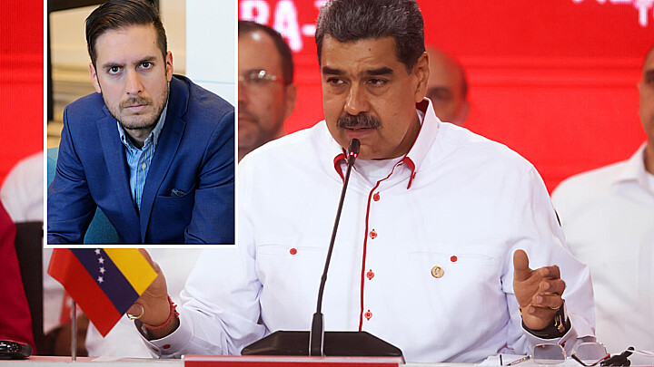 El periodista venezolano Emmanuel Rincón y el dictador chavista Nicolás Maduro