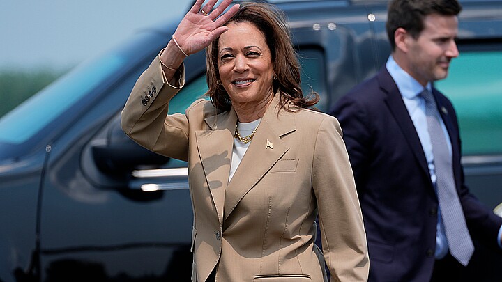 Vice President Kamala Harris delivers remarks at a campaign event in Pittsfield, Mass.