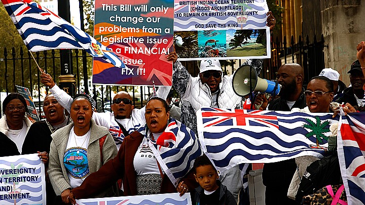 British Indian Ocean Territory citizens seen at a vocal protest in London in support of the British Sovereignty of their homeland