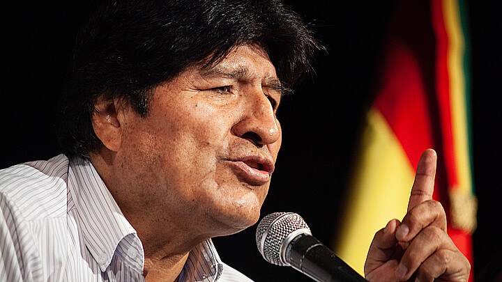 Evo Morales, former president of Bolivia giving a press conference in Buenos Aires in December 2019