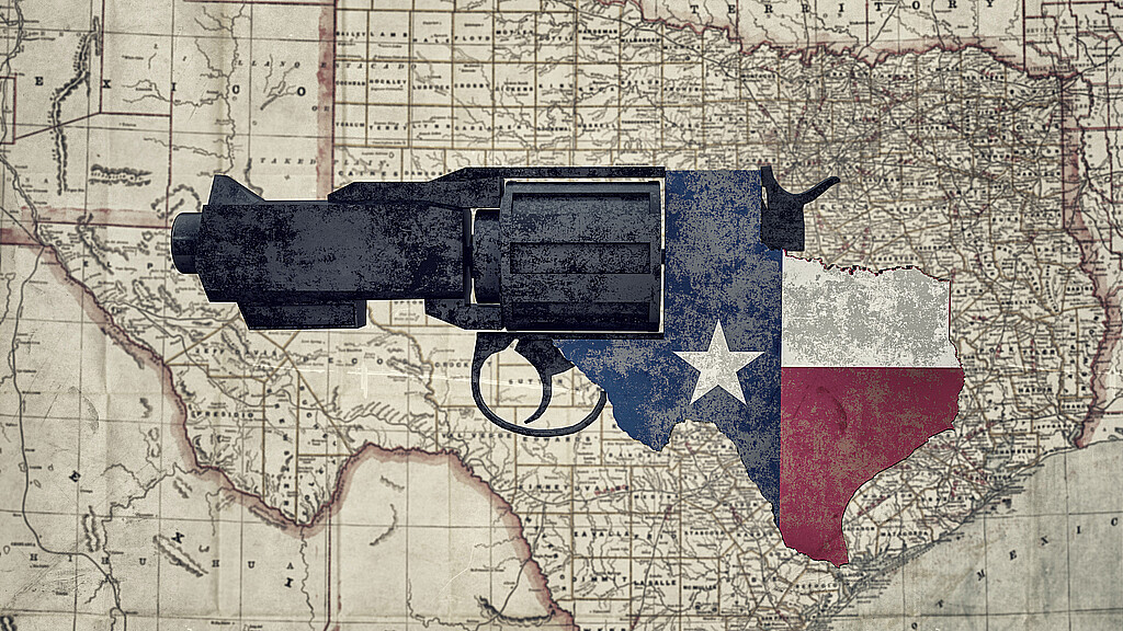 Stock image collage of Texas with firearm