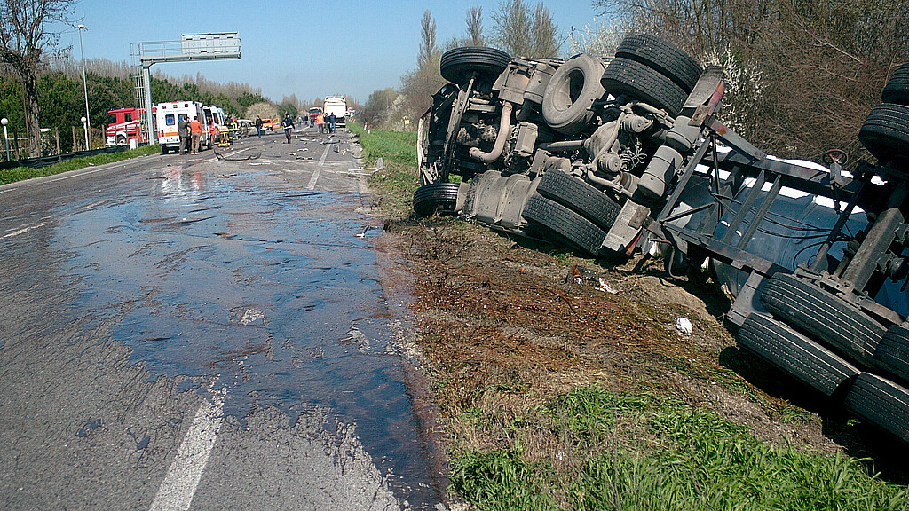 Overturned tractor-trailer