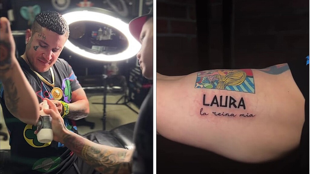El músico urbano se tatuó el nombre de su esposa en el brazo 
