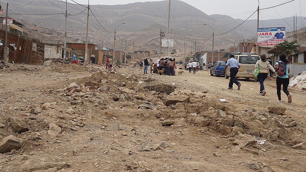 March 21, 2023 in Lima Peru, heavy rains and floods caused by cyclone Yaku activate ravines causing landslides and health concerns