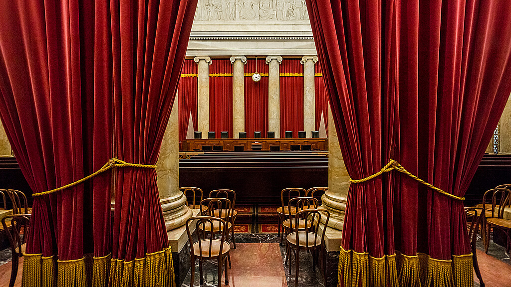 U.S. Supreme Court interior featuring Justices' bench