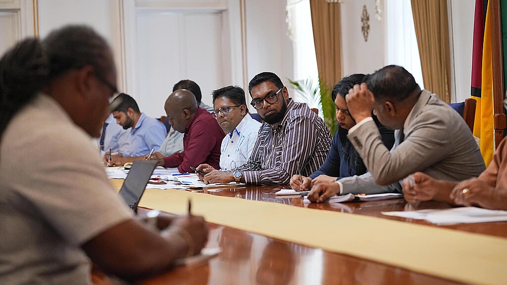 Guyanese President Ifraan Ali meets with his cabinet to discuss political issues