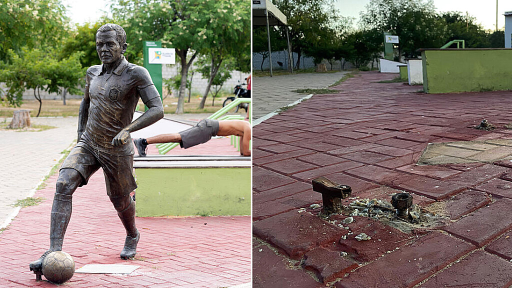La estatua dedicada al exjugador brasileño fue retirada de su ciudad natal 