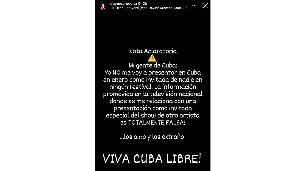 La artista cubana aclaró que no cantará en la isla en enero