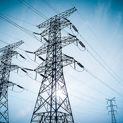 Electricity power transformers at dusk