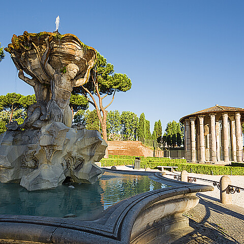 Fountain of Tritons and temple of Hercules in Rome. Italy