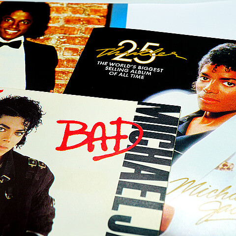 Collection of CD covers of the first three solo albums by MICHAEL JACKSON. an American singer, songwriter and dancer. 