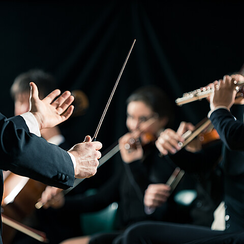 Stock image of orchestra conductor