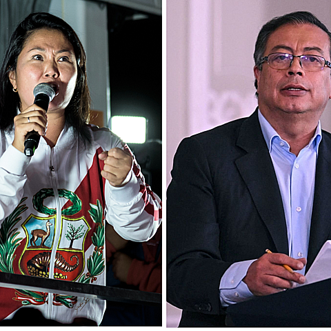 Líder peruana Keiko Fujimori (izq.) y el presidente colombiano Gustavo Petro (der.)