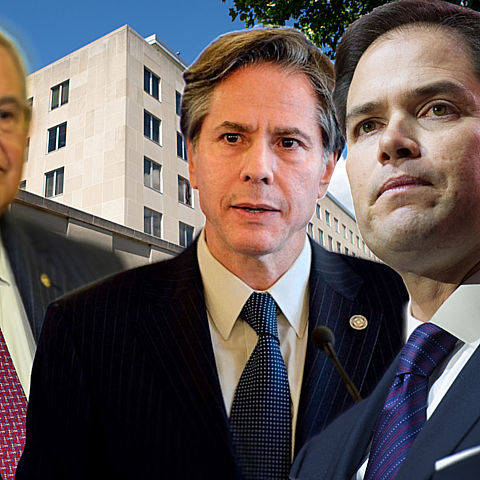 Sen. Bob Menendez (left), Anthony Blinken (center), Sen. Marco Rubio (right)