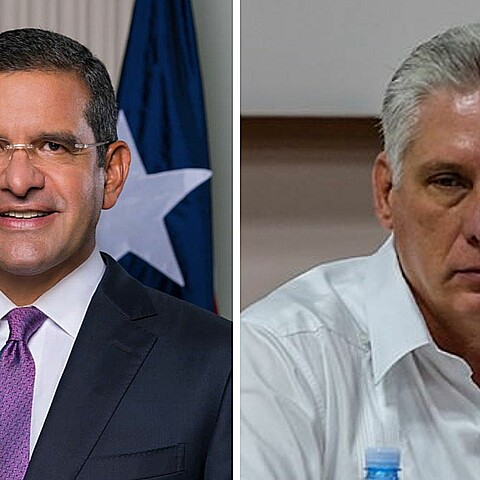 El gobernador de Puerto Rico, Pedro R. Pierluisi, (i) y el gobernante de Cuba, Miguel Díaz-Canel (d)