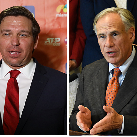 El gobernador de Florida, Ron DeSantis (izq) y el gobernador de Texas Greg Abbott (der)