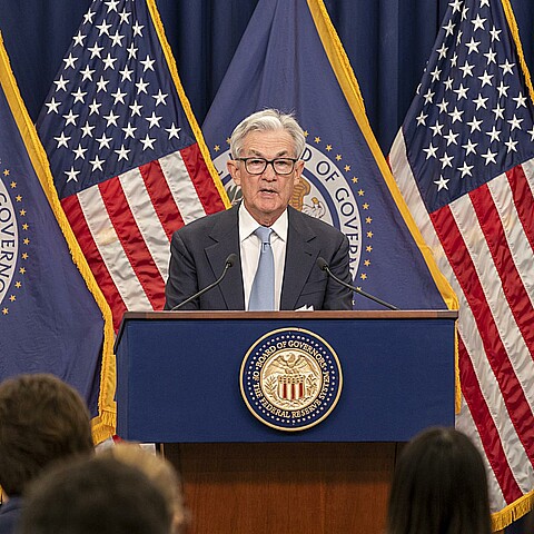 El presidente de la Reserva Federal de EE.UU., Jerome Powell, habla durante una rueda de prensa, este 22 de marzo de 2023, en Washington.