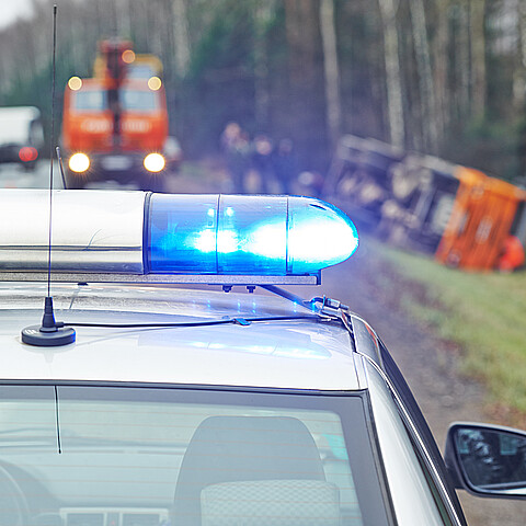 Highway patrol car conducting investigation on freeway