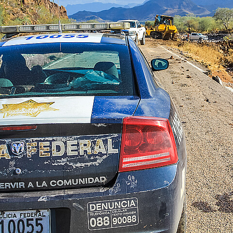 Police car in Mexico at scene