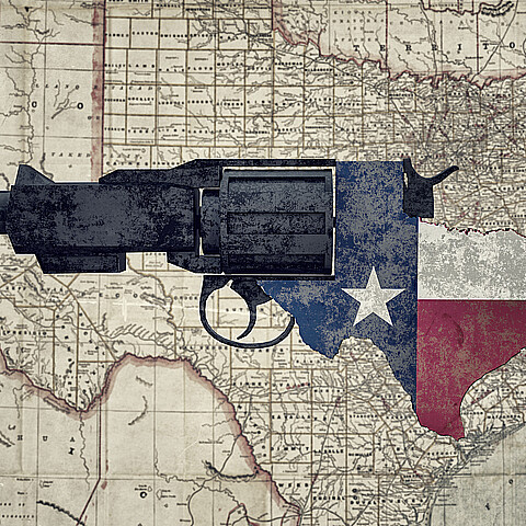 Stock image collage of Texas with firearm