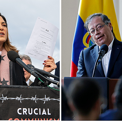 La congresista de EEUU María Elvira Salazar y el presidente de Colombia Gustavo Petro