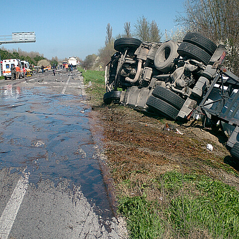 Overturned tractor-trailer