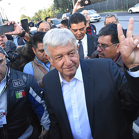 Andres Manuel Lopez Obrador of (MORENA) arrives to vote as part of the Mexico 2018 Presidential Election on July 1, 2018 in Mexico City