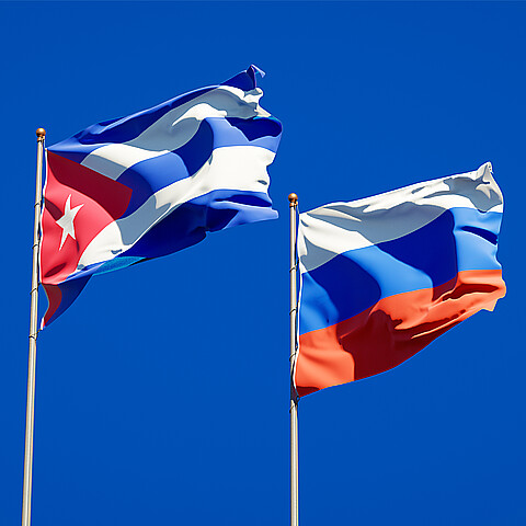 Banderas de Cuba y Rusia